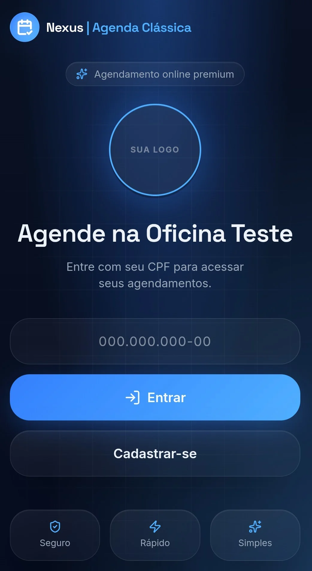 Tela inicial de agendamento online do cliente